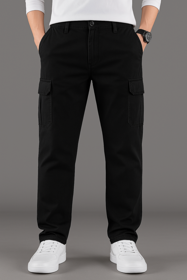 Men’s Black Cargo Pants | Cotton Multi-Pocket Casual Trousers for Men