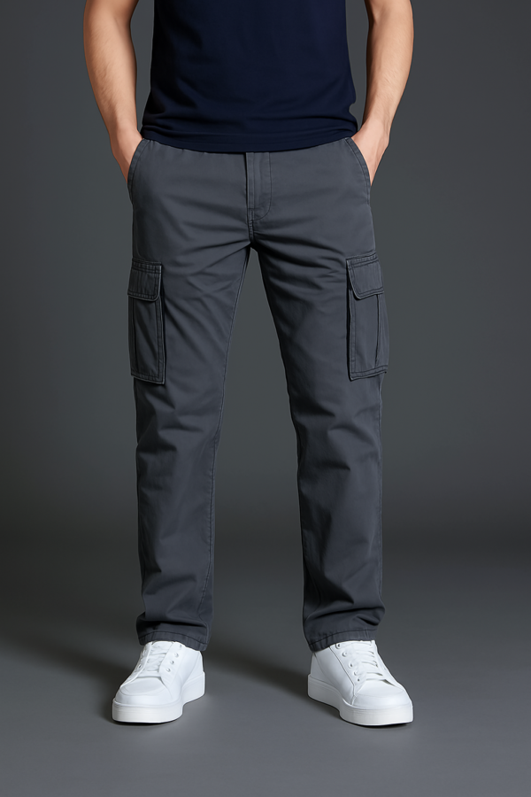 Men’s Dark Grey Cotton Cargo Pants | Casual & Stylish