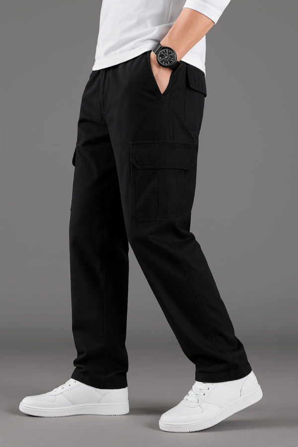 Men’s Black Cargo Pants | Cotton Multi-Pocket Casual Trousers for Men – Down Town Fashion - Image 3